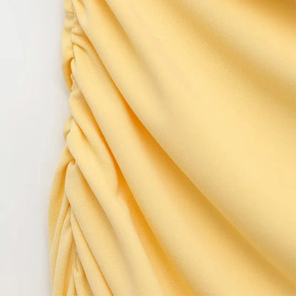 TRAF Asymmetrical Long Dresses 2025 Woman Sleeveless Yellow Midi Dress Ruched Bodycon Party Dresses Women Slit Elegant Dress 088