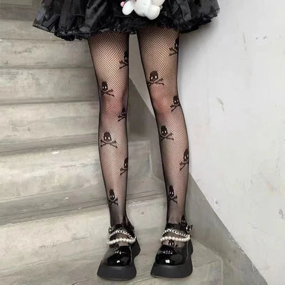 レディース ガールズ ゴシック カートゥーン フィッシュネット ストッキング ヘビ Kuromies スカル ソックス メッシュ タイツ パンティ ロリータ プラスサイズ パンティホース レギンス