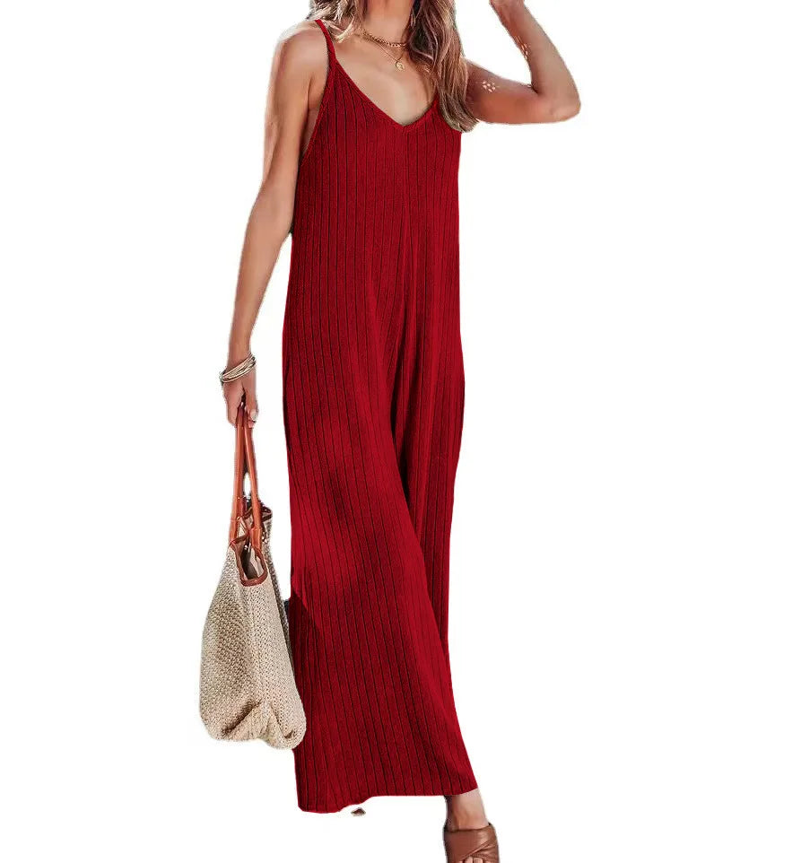 2023 AliExpress Europe and America New Jumpsuit Women's Cross border Summer Female Thread Backless Solid Color Sexy jumpsuit