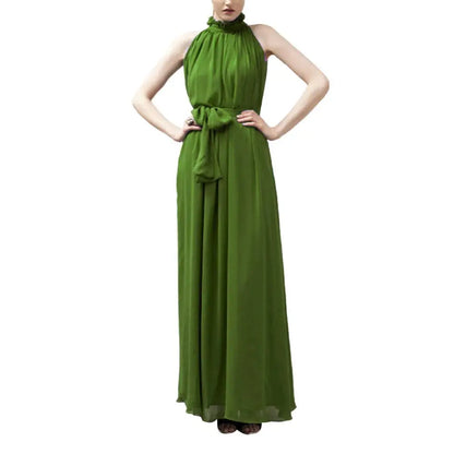 Halter Neck Dress Lace Up Elegant Sleeveless Club Party Dress Sexy Ruffled Evening Party Maxi Dress Prom Gown Beach Dresses