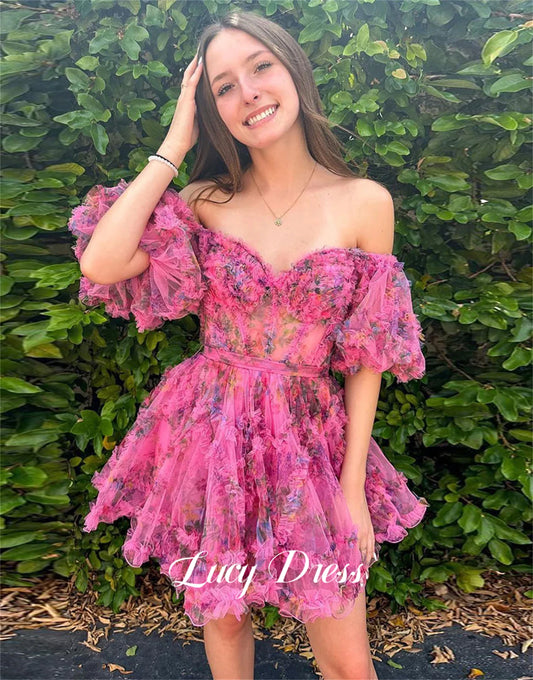 Lucy Customized Floral Fabric Elegant Womens Party Dresses Women 2025 Graduation Gown Robes De Cocktail Women's Dress Mini Skirt