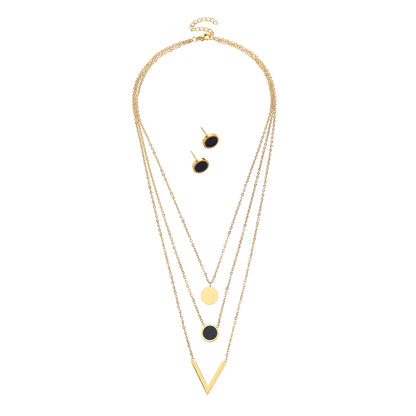 3 piece set for women 18K gold-plated stainless steel V-shaped shell drop oil stack wear necklace earrings Mother's Day gift