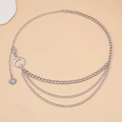 1Pc Women Waist Chain Belt for Dress Skirt Belts with Moon Star Waistbands Gold Silver Ladies Clothing Accessories
