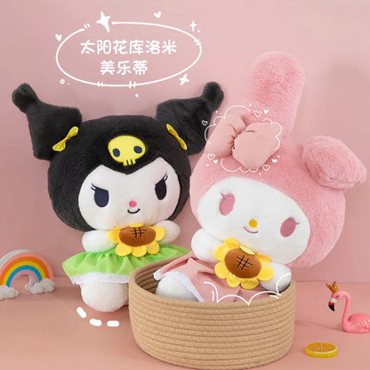 New Cute Sunflower Kuromi Melody Doll Sanrio Cloth Doll Plush Toy Girls Comfort Sleeping Home Decoration Gifts