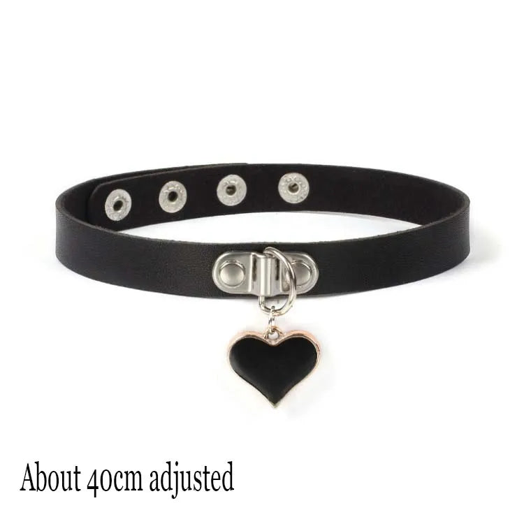 Woman Black Bat Punk Choker Collar Necklace Sexy PU Leather Heart Lock Key Spike Gothic Cosplay Accessories Party Jewelry New