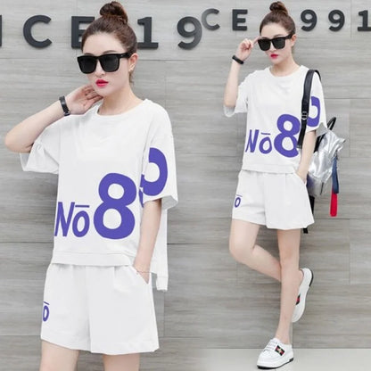 Casual suit women's shorts sportswear summer new 2025 fashion fat MM large size short-sleeved T-shirt two-piece set trendy