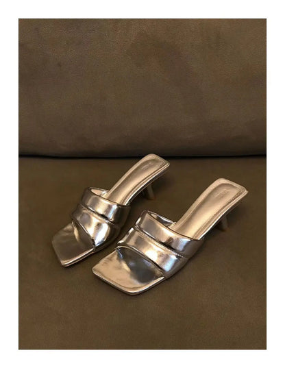 Women's Slippers New  Women's Summer Wear Fashion Open-toed Square Flip-flops Women's High Heels Sandals Women zapatos de mujer