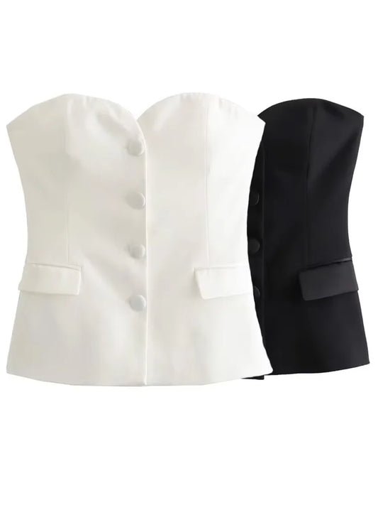 HXAO Tube Top Women 2024 Off shoulder Backless Top Vest Corset top White Black Sleeveless Tops Tank Crop top mujer