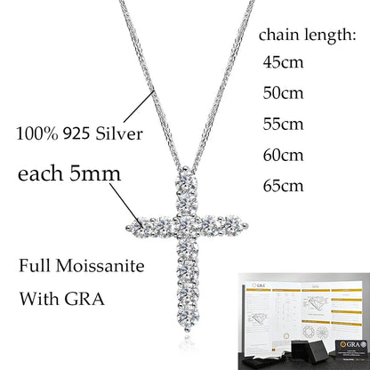 OEVAS 2.5-5MM Moissanite Cross Pendant Necklace S925 Silver Lab Diamond For Man Women Couple necklace Party Fine Jewelry