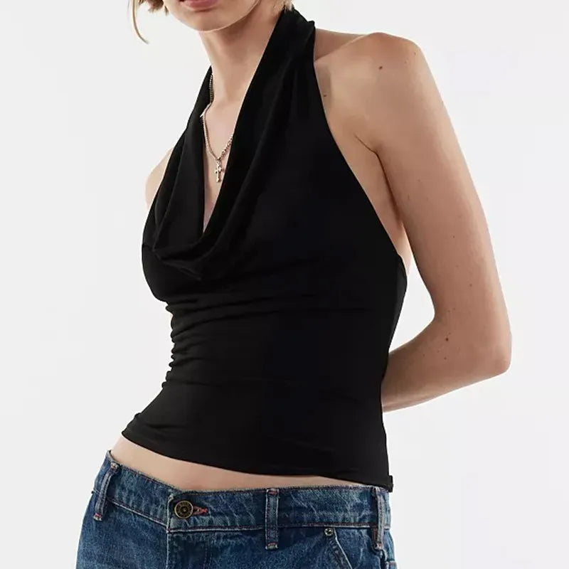 Summer New Tank Women Sexy Sleeveless V-Neck Lady Crop Top Fashion Black Backless Streetwear Casual Slim Tank Elegant Clothing