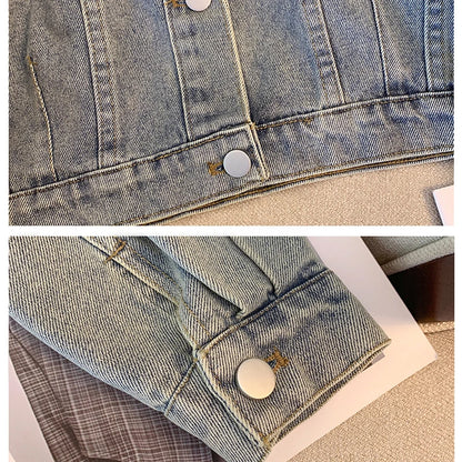 Women Turndown Collar Denim Jacket Casual High Waist Long Sleeved Button Up Short Jacket Fall Vintage Coat Streetwear Outerwear