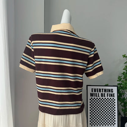Hirsionsan Polo Neck T Shirt Women Soft Chic Tees 95% Cotton Jumper Clothes Loose Casual Pullover 2025 Summer New Crop Tops