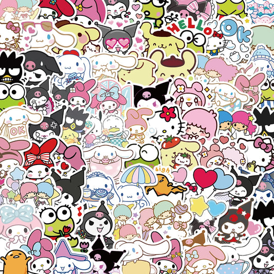 50/100PCS Sanrio Mix Stickers Hello Kitty Kulomi Waterproof Graffiti Phone Laptop Luggage Guitar Notebook Stickers Kids Toys