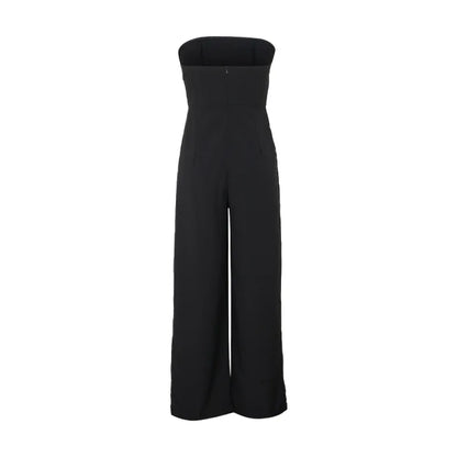 Women's Elegant Sleeveless Jumpsuits Summer High Waist Wide Leg Rompers Fashion Black White Splice Off Shoulder Party Playsuits