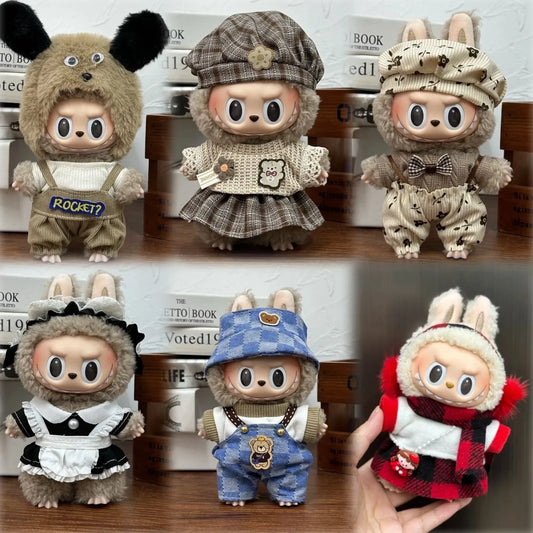 17cm Labubu Doll Clothes Set - Cute Plush Ropa Outfit with Multiple Styles, Trendy Kawaii Play Clothing & Accessories for Dolls