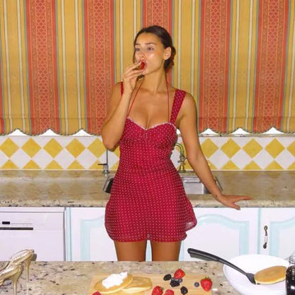 Yaminiya Elegant Polka Dot Print Backless Party Dresses Women Causal Sleeveless Beach Dress Vestidos Summer Sundress Sexy Skinny