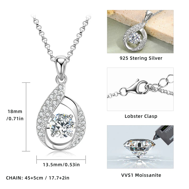 OXTAO D VVS1 Moissanite Pandent Necklace with Certified 6.5mm Lab Diamond S925 Sterling Silver Water Drop Pendant Dainty Jewelry