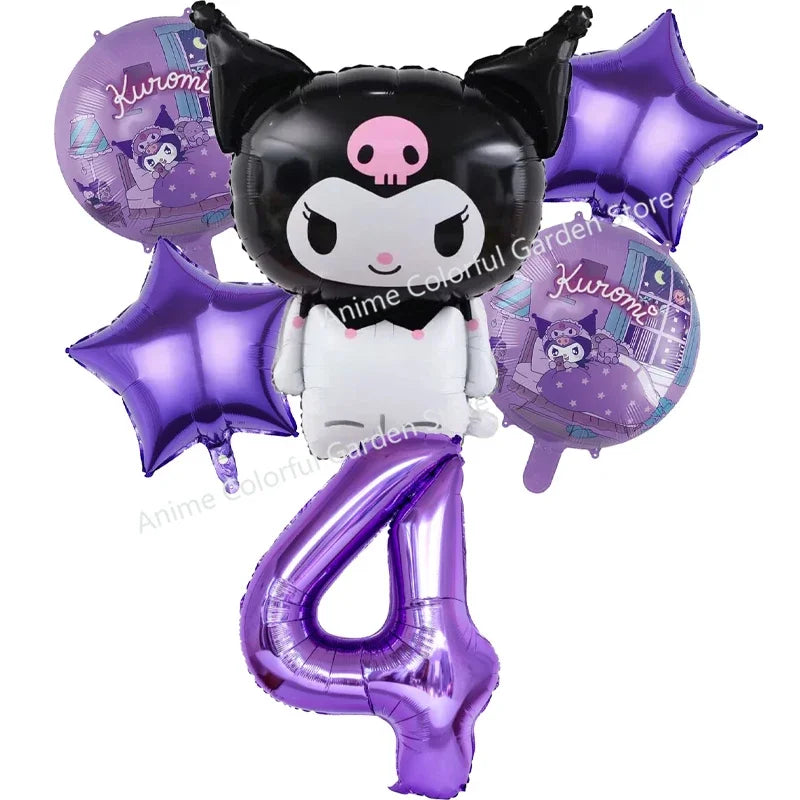 6pcs Sanrio Kuromi Balloon Set Children Anime Cartoon Cute 1-10 Birthday Number Airballoon Boys Girls Party Decorative Products