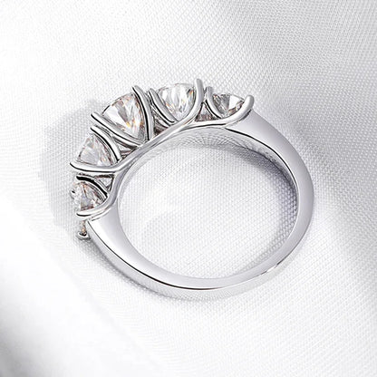 Smyoue 18kメッキ 3.6CT オールモアサナイトリング レディース用 5石 キラキラダイヤモンド ウェディングバンド 100% S925スターリングシルバージュエリー