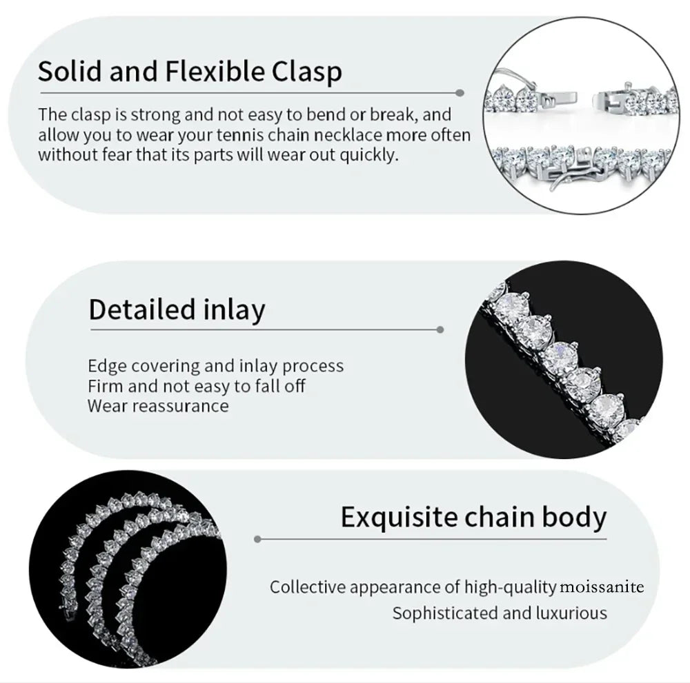 FEOBUR 3mm モアサナイト テニスネックレス レディース メンズ S925 スターリングシルバー フルダイヤモンド ネックチェーン GRA トレンディジュエリー ギフト