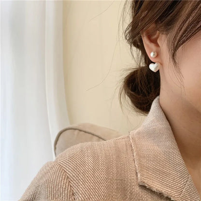 925 Silver Needle Korean Fashion Imitation Pear Earrings For Women Jewelry 2025 Trending New Luxury Women's Heart Stud Earrings