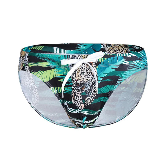 Men's Swimwear Swimsuit Beach Low Waist Briefs Swimsuit Leopard Digital Printing Crochet Bikini Surfing Swim Wear Bathing Suit