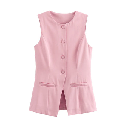 MUJER 2025 White Sleeveless Vest Women Button Summer Vests for Women Jacket Pink Vest Top Women Streetwear Women's Tailored Vest