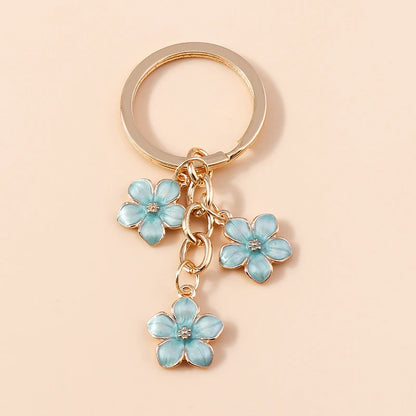 Cute Enamel Keychain Colorful Sakura Flower Key Ring Sweet Key Chains for Women Girls Handbag Accessories DIY Jewelry Gifts