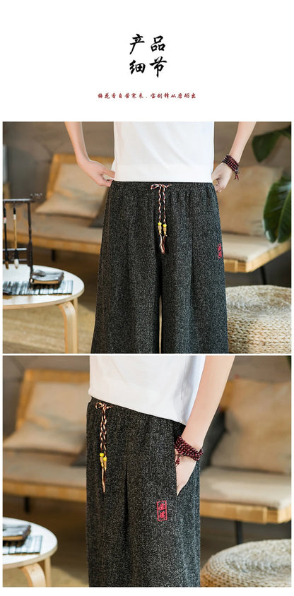Japan Style Kimono Pants Men Bath Pant Japanese Samurai Harajuku Casual Loose Mens Shorts Yukata Wide Leg Trousers Plus Size 5XL