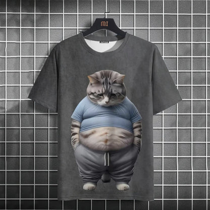 Summer Men's T-Shirt Funny Cat Print Oversized Short Sleeve Man T-Shirt Round Neck Casual Men Women Tee Neutral Clothing 2024