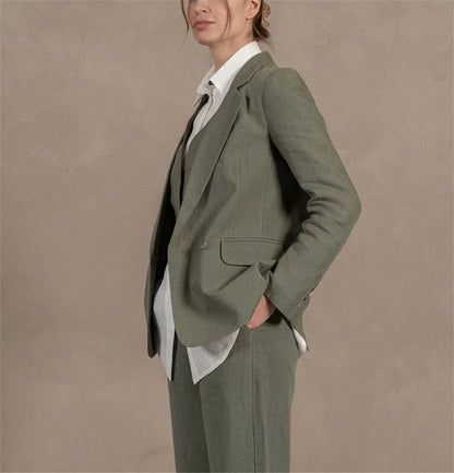 Summer Women's Suit 3 Pcs Linen Lady Business Office Suits Slim Fit Womens Tuxedo Casual Suits 2025 (Blazer +Vest +Pants)