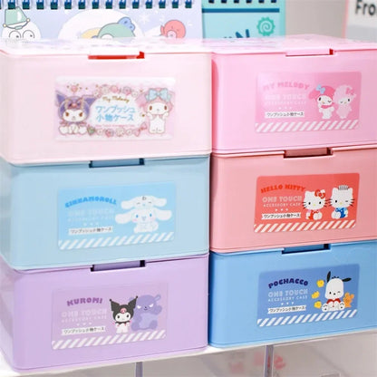 Sanrio Anime Hello Kitty Press Box Cute Cartoon Cinnamonroll Girl Lipstick Cosmetics Storage Box Desktop Item Storage Box