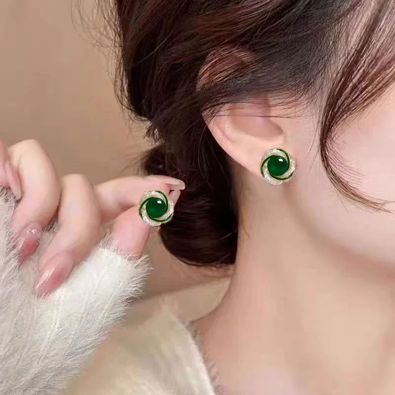 925 Silver Needle Korean Fashion Crystal Pearl Earrings For Women Jewelry 2025 Trending French Red Green White Flower Earrings