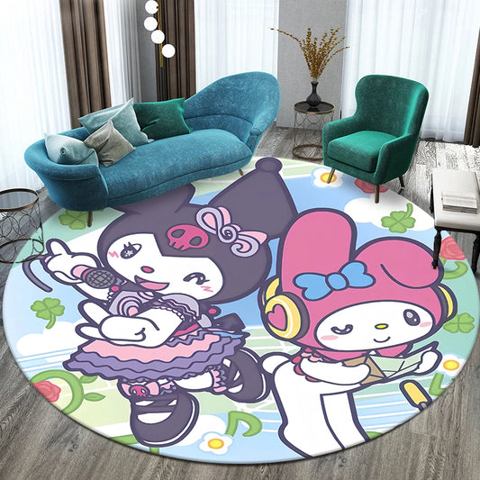 Sanrio Kuromi Printed Pattern Circular Carpet,Bedroom Decorative Rug,Use Non-slip Floor in Living Room,Bathroom,Kitchen,Door Mat
