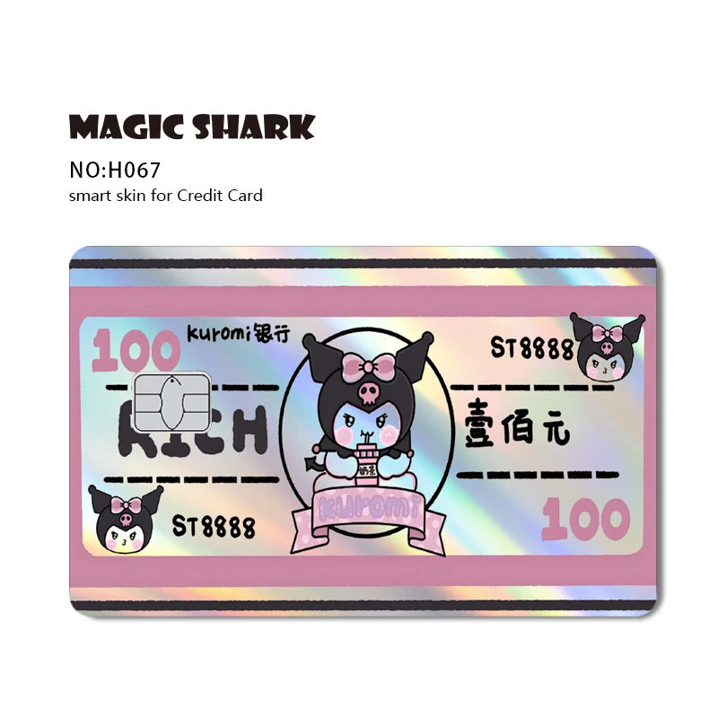 ホットセール Hello Kitty Kuromi ホログラフィックレーザー光沢フィルムスキンカバーステッカー（デビット・クレジットカード・銀行カード用）