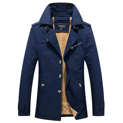 Men's Fleece windbreak 2024 Autumn and Winter New Solid Color Plus Size Casual Business Midi coat Men's Fashion Lapel Jacket