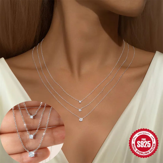 BOAKO 925 Sterling Silver Four Prong Setting Moissanite Pendant Necklace for Women  Wedding Bridal Jewelry Personalities Luxury