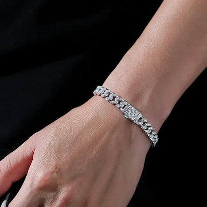 EWYA フルモアサナイト キューバンネックチェーン ネックレス メンズ レディース 8mm S925 シルバープレート 18K ヒップホップ パスダイヤモンドテスト リンクネックレス
