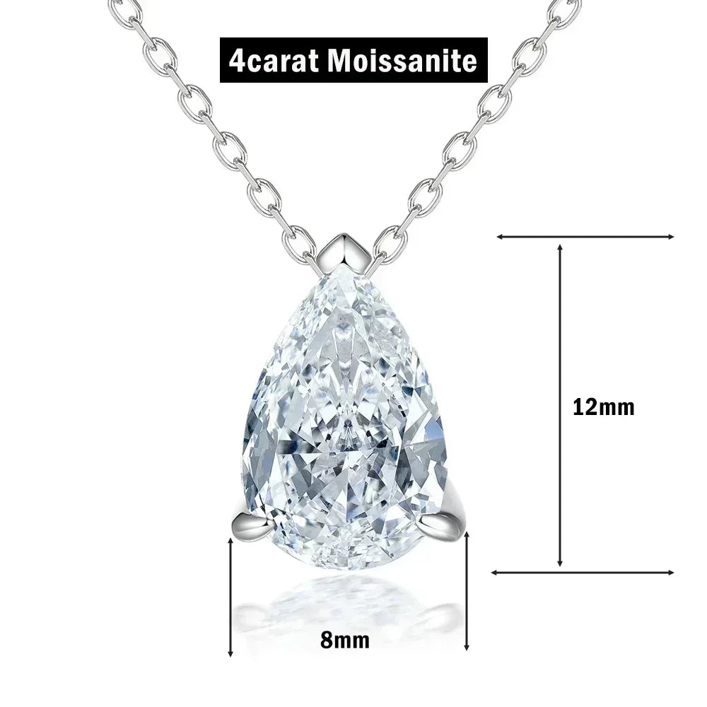 1/2/3/4CT Water Drop Moissanite Pendant Necklace for Women  Certified 925 Silver Pear Cut Solitaire Diamond Pendant Neckchain