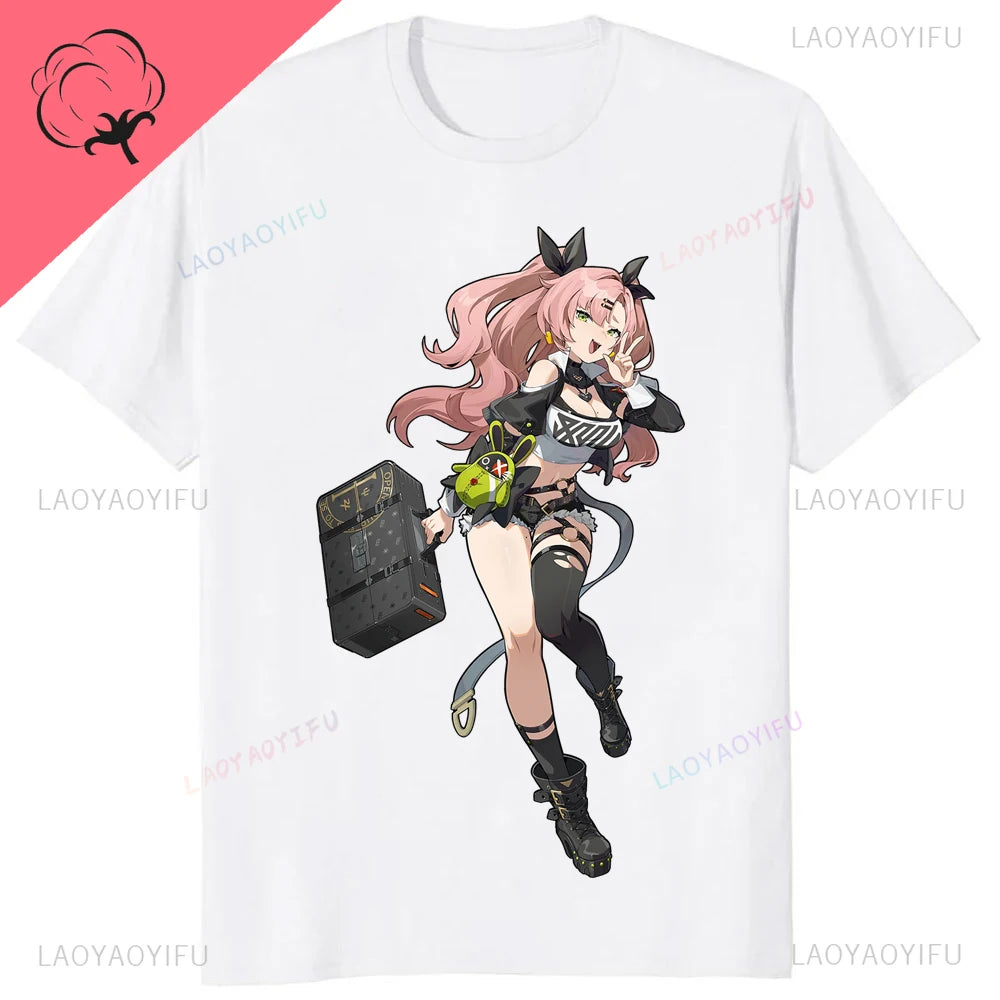 Kawaii Zenless Zone Zero T-Shirt ACG ARPG Game Fans Cosplay Graphic T Shirt Cotton Casual Fashion Streetwear Man Women Tshirt