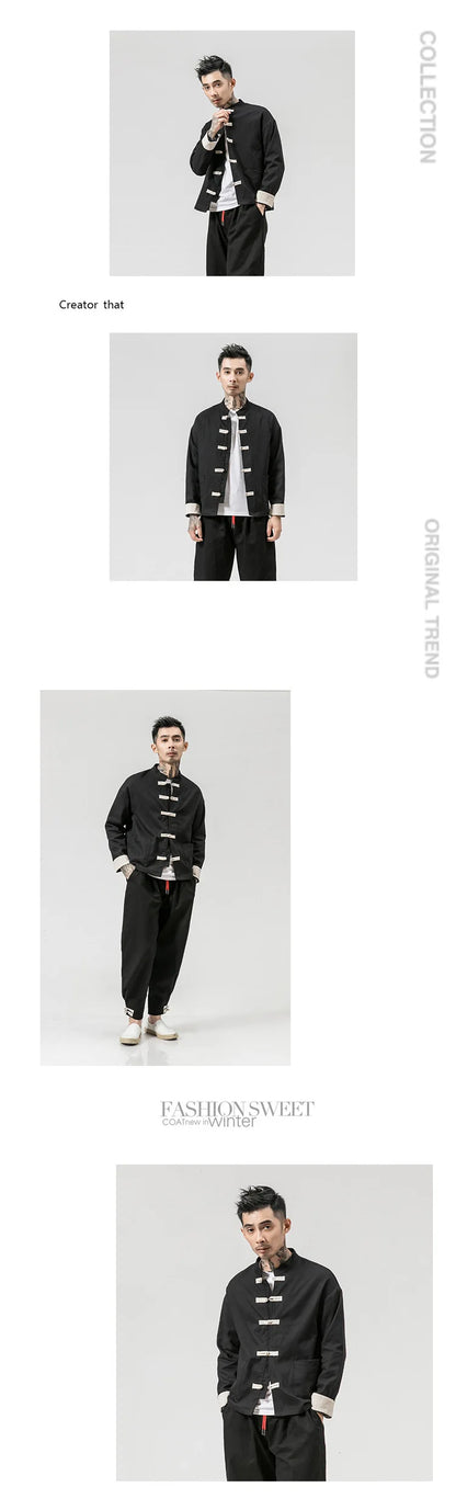 Chinese Wind Cotton Buckle Large Men's Casual Jacket Jacket Retro Stand-up Collar Tang Suit Top Batch