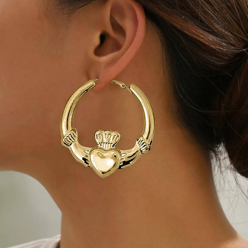 New Style Gold Color Heart Hoop Earring Women Girls Gifts Simple Fashion Ear Jewelry Accessories Party Gift