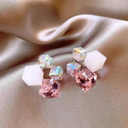 925 Silver Needle Korean Fashion Dream Colorful Crystal Earrings For Women Jewelry 2025 Trending Luxury Cube Sugar Stud Earrings