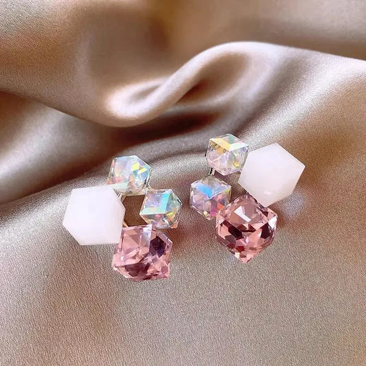 925 Silver Needle Korean Fashion Dream Colorful Crystal Earrings For Women Jewelry 2025 Trending Luxury Cube Sugar Stud Earrings