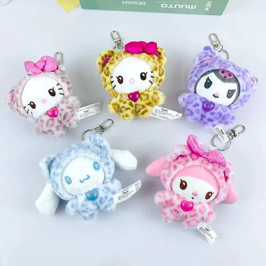 Kawaii Hello Kitty Doll Keychain Sanrio Anime Kuromi Melody Cartoon Leopard Print Kt Pendant Toys Zipper Decoration Girl Gifts