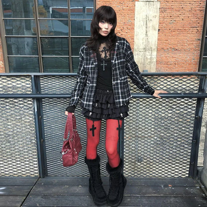Genayooa Y2k Gothic T Shirt Women Hollow Out Patchwork Vintage Crop Tops Streetwear American Retro Grunge Tops Aesthetic Tshirt