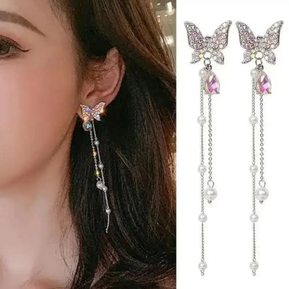 925 Silver Needle Korean Fashion Tassel Pearl Earrings For Women Jewelry 2025 Trending New Vintage Women's Pearl Drop Earrings