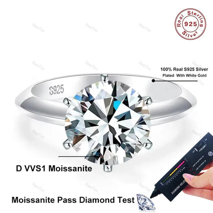 NeeTim 0.5-5ct モアサナイトリング レディース用 925スターリングシルバー ホワイトゴールドメッキ ラボダイヤモンド 婚約指輪 ウェディングバンド ジュエリー