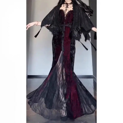 Summer Gothic Grunge Y2k Lace Dress Women Dark Academia Sexy Slim Party Dresses Korean Fashion Design Festival Long Prom Dress