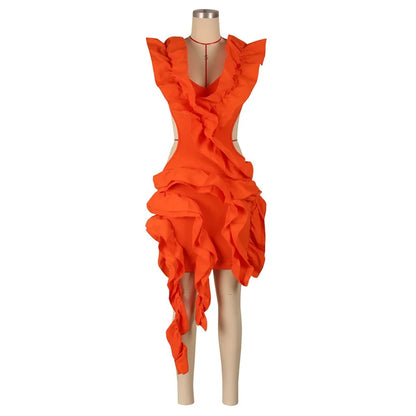 Sexy Off the Shoulder Backless Party Dresses Women Evening Celebrity Ball Gown Dress Birthday Nightclub Ruffles Prom Mini Dress